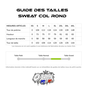 guide des tailles sweat col rond